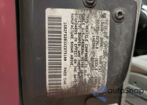 1999 Saturn Sl из США, поврежденный, VIN 1G8ZF5281XZ273180